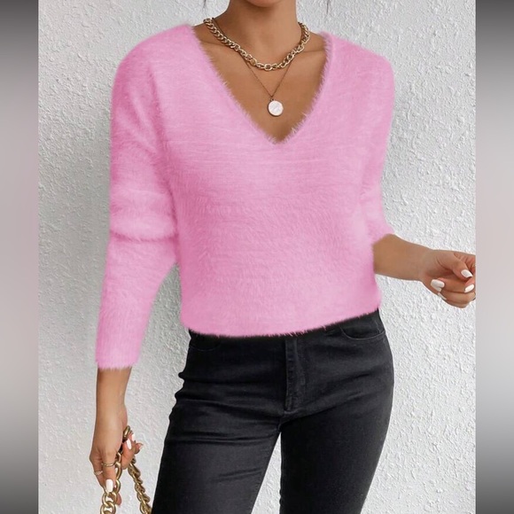 Burgundy V-Neck Soft Knit Sweater - Picture 10 of 16